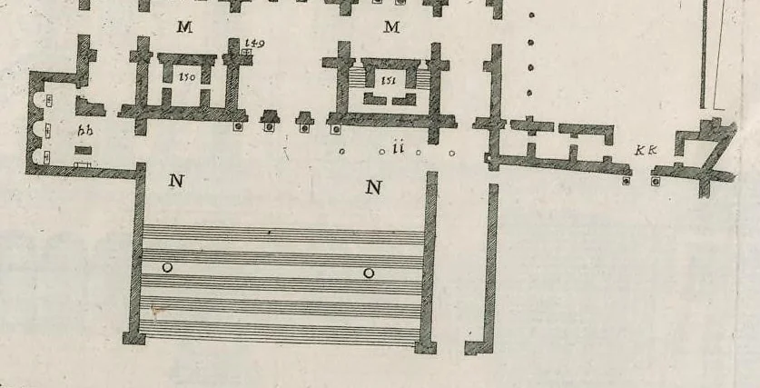 An illustration from Insignium Romae templorum prospectus exteriores interioresque a celebrioribus architectis inventi : nunc tandem suis cum plantis ac mensuris a Io. Iacobo de Rubeis Romano suis typis in lucem editi ad aedem Pacis : cum privilegio Summi Pontificis, anno MDCLXXXIII, 1683, leaf 8