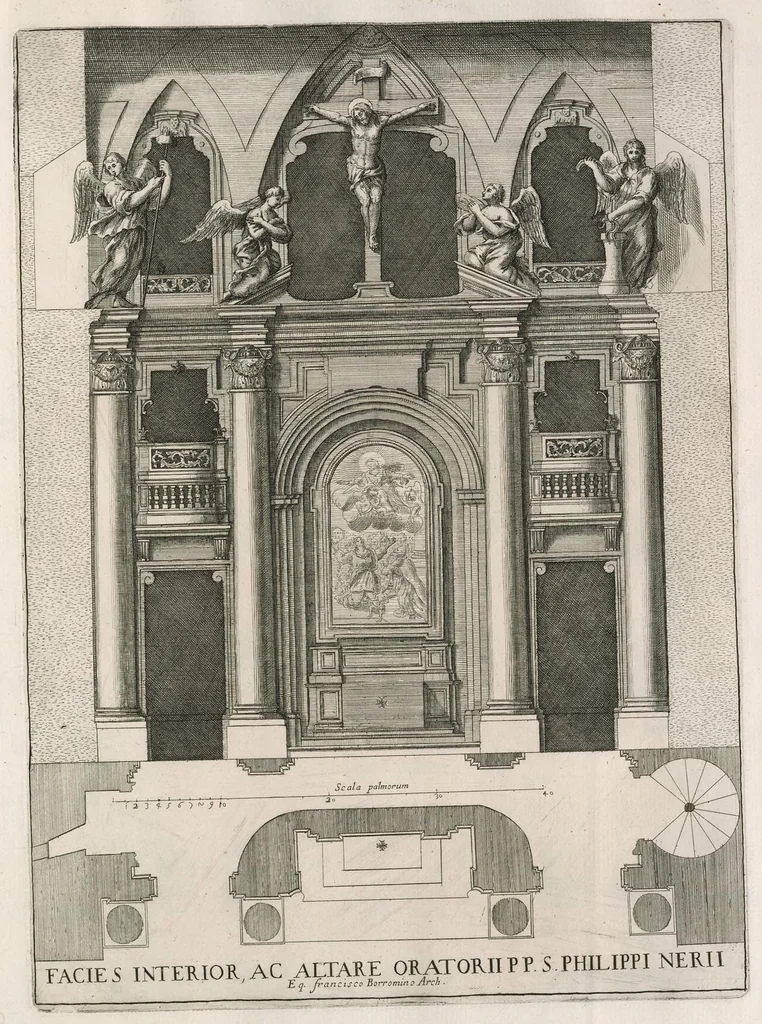 An illustration from Insignium Romae templorum prospectus exteriores interioresque a celebrioribus architectis inventi : nunc tandem suis cum plantis ac mensuris a Io. Iacobo de Rubeis Romano suis typis in lucem editi ad aedem Pacis : cum privilegio Summi Pontificis, anno MDCLXXXIII, 1683, leaf 80