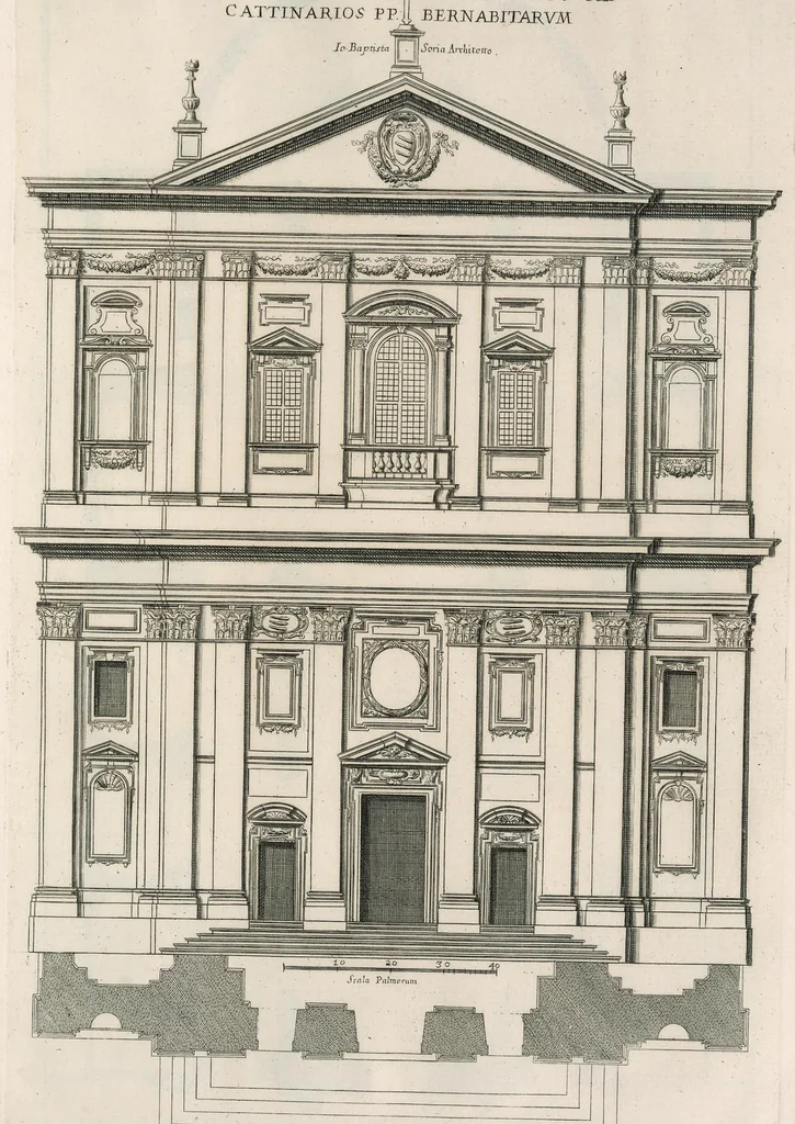 An illustration from Insignium Romae templorum prospectus exteriores interioresque a celebrioribus architectis inventi : nunc tandem suis cum plantis ac mensuris a Io. Iacobo de Rubeis Romano suis typis in lucem editi ad aedem Pacis : cum privilegio Summi Pontificis, anno MDCLXXXIII, 1683, leaf 94