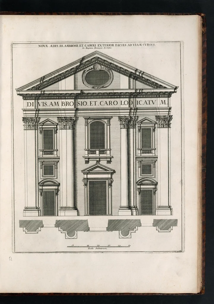 An illustration from Insignium Romae templorum prospectus exteriores interioresque a celebrioribus architectis inventi : nunc tandem suis cum plantis ac mensuris a Io. Iacobo de Rubeis Romano suis typis in lucem editi ad aedem Pacis : cum privilegio Summi Pontificis, anno MDCLXXXIII, 1683, leaf 98
