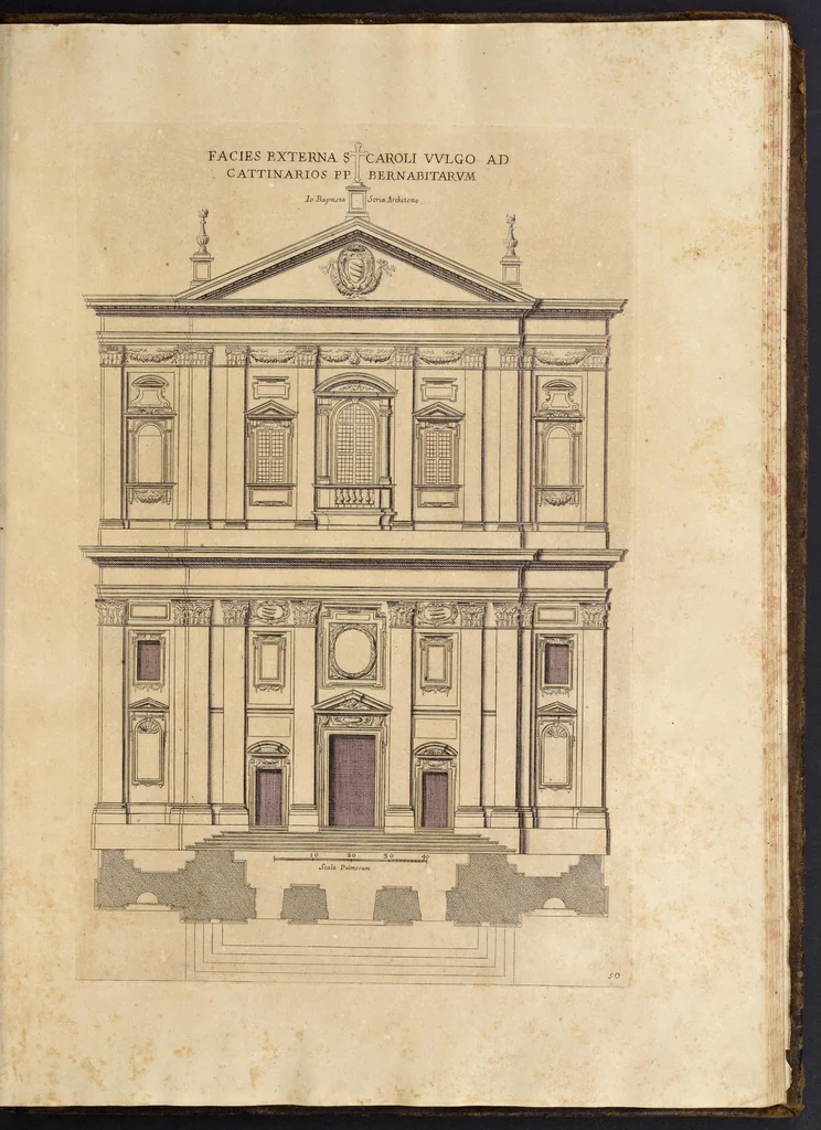 An illustration from Insignium Romae templorum prospectus exteriores interioresque, a celebrioribus architectis inventi : nunc tandem suis cum plantis ac mensuris a Io. Iacobo de Rubeis Romano suis typis in lucem editi ad aedem Pacis : cum privilegio Summi Pontificis, anno MDCLXXXIIII, 1684, leaf 102