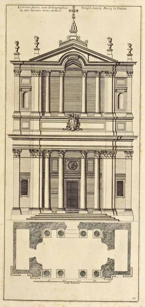 An illustration from Insignium Romae templorum prospectus exteriores interioresque, a celebrioribus architectis inventi : nunc tandem suis cum plantis ac mensuris a Io. Iacobo de Rubeis Romano suis typis in lucem editi ad aedem Pacis : cum privilegio Summi Pontificis, anno MDCLXXXIIII, 1684, leaf 104
