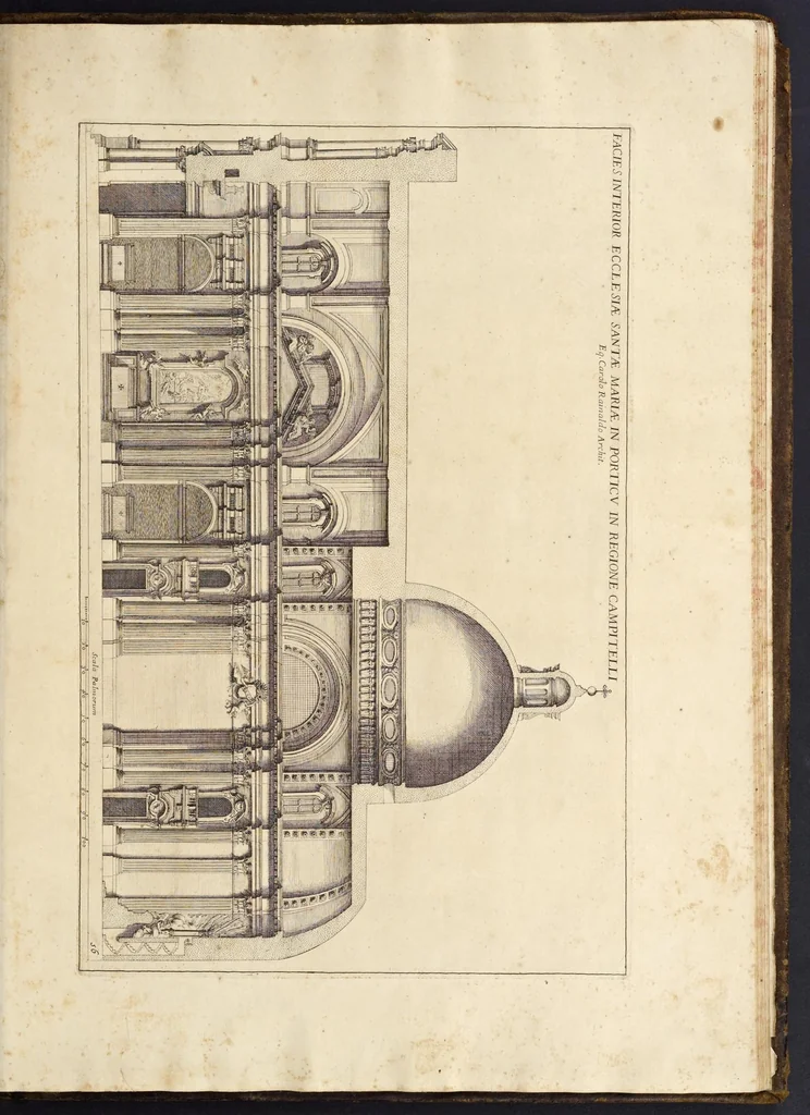 An illustration from Insignium Romae templorum prospectus exteriores interioresque, a celebrioribus architectis inventi : nunc tandem suis cum plantis ac mensuris a Io. Iacobo de Rubeis Romano suis typis in lucem editi ad aedem Pacis : cum privilegio Summi Pontificis, anno MDCLXXXIIII, 1684, leaf 114