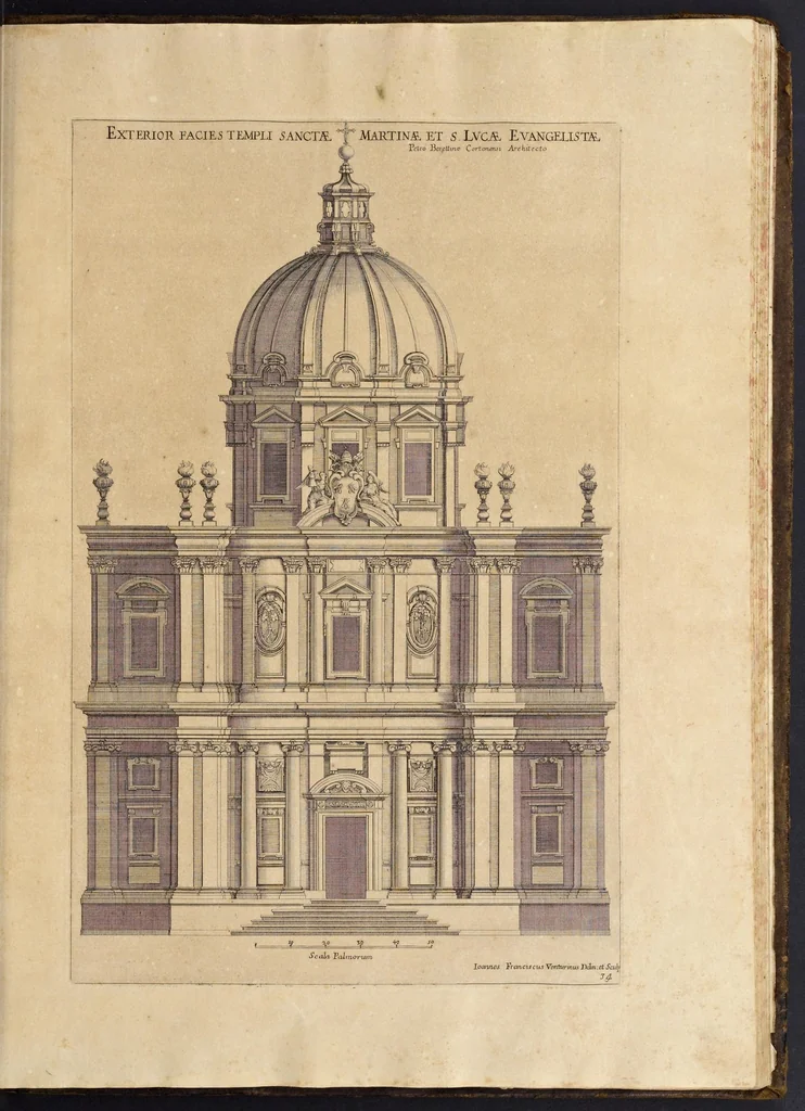 An illustration from Insignium Romae templorum prospectus exteriores interioresque, a celebrioribus architectis inventi : nunc tandem suis cum plantis ac mensuris a Io. Iacobo de Rubeis Romano suis typis in lucem editi ad aedem Pacis : cum privilegio Summi Pontificis, anno MDCLXXXIIII, 1684, leaf 70