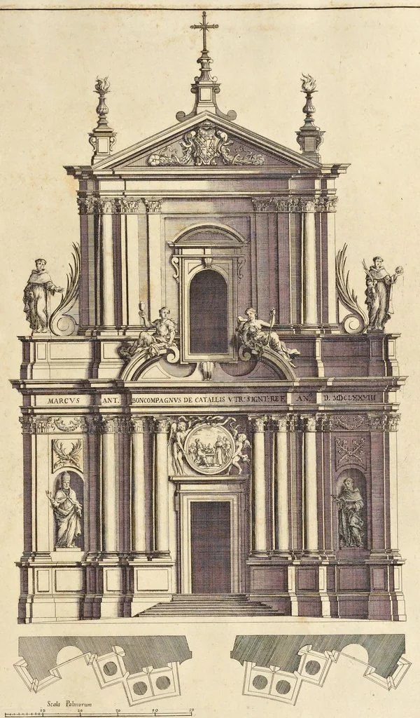 An illustration from Insignium Romae templorum prospectus exteriores interioresque, a celebrioribus architectis inventi : nunc tandem suis cum plantis ac mensuris a Io. Iacobo de Rubeis Romano suis typis in lucem editi ad aedem Pacis : cum privilegio Summi Pontificis, anno MDCLXXXIIII, 1684, leaf 78