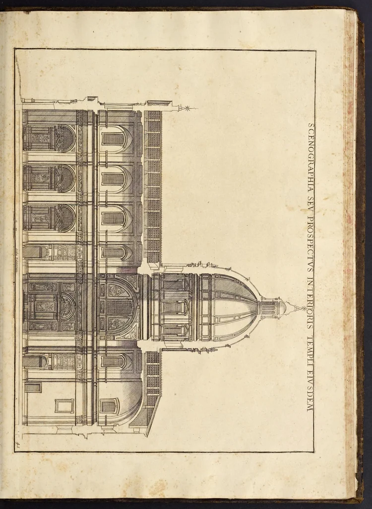 An illustration from Insignium Romae templorum prospectus exteriores interioresque, a celebrioribus architectis inventi : nunc tandem suis cum plantis ac mensuris a Io. Iacobo de Rubeis Romano suis typis in lucem editi ad aedem Pacis : cum privilegio Summi Pontificis, anno MDCLXXXIIII, 1684, leaf 92