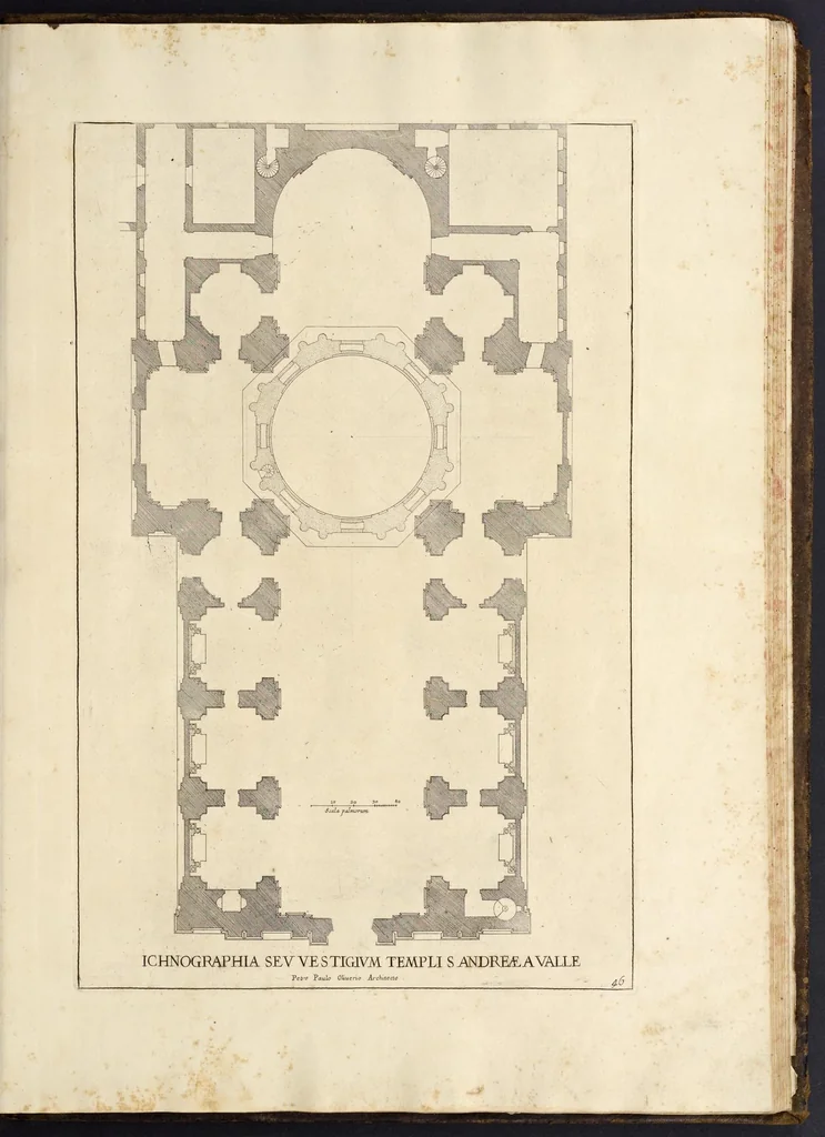 An illustration from Insignium Romae templorum prospectus exteriores interioresque, a celebrioribus architectis inventi : nunc tandem suis cum plantis ac mensuris a Io. Iacobo de Rubeis Romano suis typis in lucem editi ad aedem Pacis : cum privilegio Summi Pontificis, anno MDCLXXXIIII, 1684, leaf 94