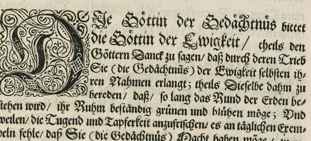 An illustration from Die uber alle Tugende triumphirende Tugend der Beständigkeit : wie dieselbe bey Anwesenheit verschiedener hoch-fürstlich, fürstlich- und gräflicher Personen den __ Februarii, 1684, auf dem ChurPfältzischen Residentz-Schlosz zu Heydelberg vorgestellet und praesentiret worden, 1684, leaf 10
