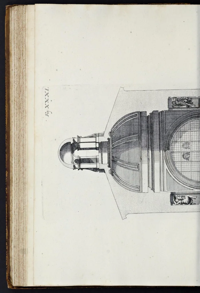 An illustration from Altaria et sacella varia templorum Romae : a celeberrimis quondam architectis structa, quibus sistuntur singulorum orthographia exterior scenographia, ichnographia cum additis ubique mensuris, 1690, leaf 119