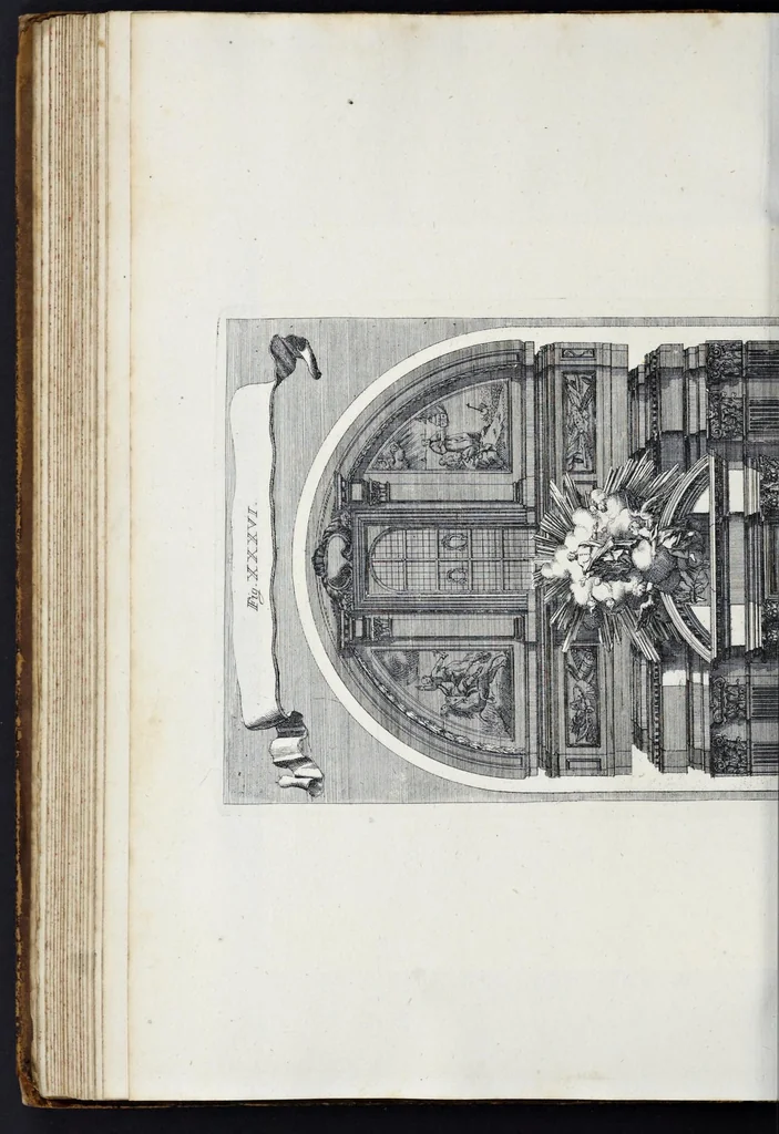 An illustration from Altaria et sacella varia templorum Romae : a celeberrimis quondam architectis structa, quibus sistuntur singulorum orthographia exterior scenographia, ichnographia cum additis ubique mensuris, 1690, leaf 137