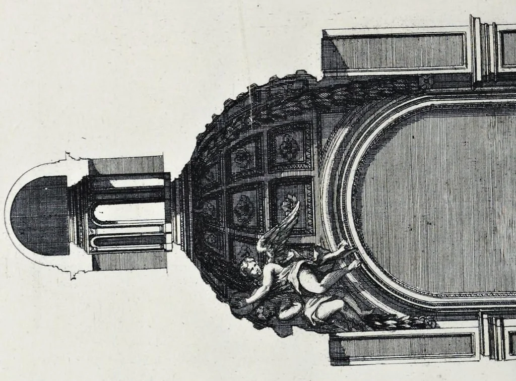 An illustration from Altaria et sacella varia templorum Romae : a celeberrimis quondam architectis structa, quibus sistuntur singulorum orthographia exterior scenographia, ichnographia cum additis ubique mensuris, 1690, leaf 149