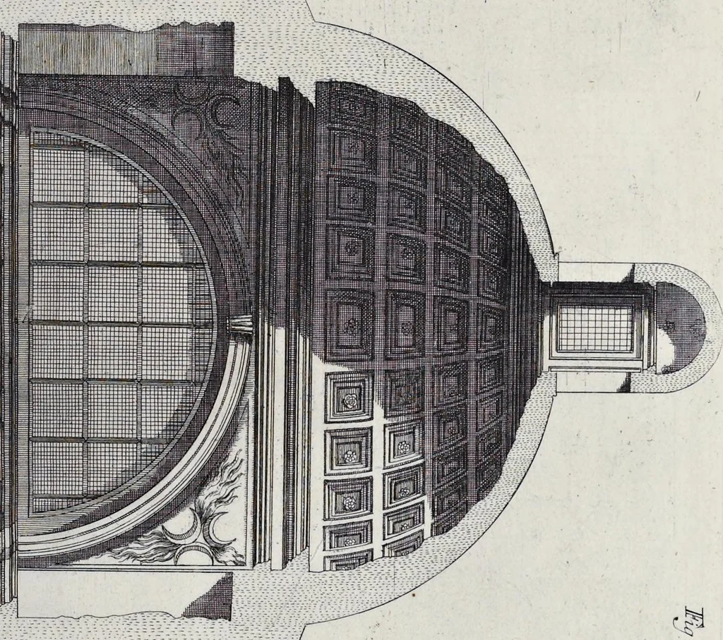 An illustration from Altaria et sacella varia templorum Romae : a celeberrimis quondam architectis structa, quibus sistuntur singulorum orthographia exterior scenographia, ichnographia cum additis ubique mensuris, 1690, leaf 16