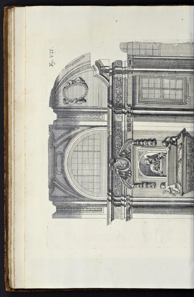 An illustration from Altaria et sacella varia templorum Romae : a celeberrimis quondam architectis structa, quibus sistuntur singulorum orthographia exterior scenographia, ichnographia cum additis ubique mensuris, 1690, leaf 27