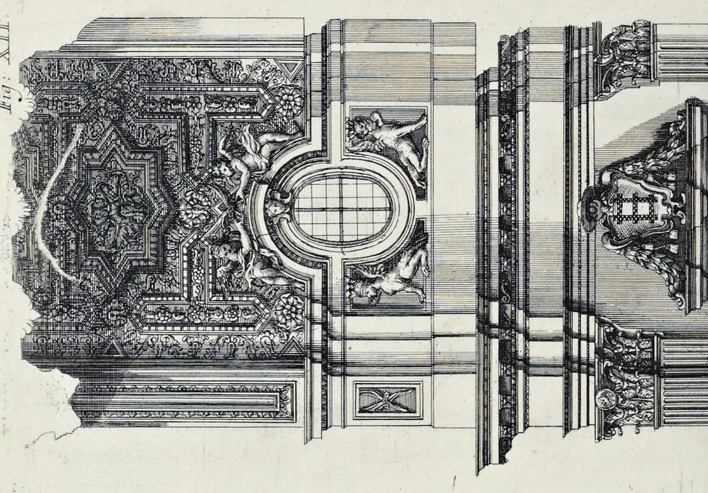 An illustration from Altaria et sacella varia templorum Romae : a celeberrimis quondam architectis structa, quibus sistuntur singulorum orthographia exterior scenographia, ichnographia cum additis ubique mensuris, 1690, leaf 47