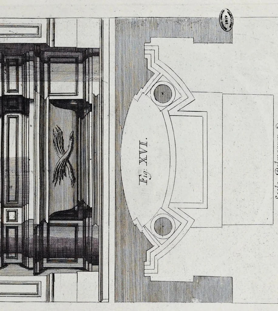 An illustration from Altaria et sacella varia templorum Romae : a celeberrimis quondam architectis structa, quibus sistuntur singulorum orthographia exterior scenographia, ichnographia cum additis ubique mensuris, 1690, leaf 64