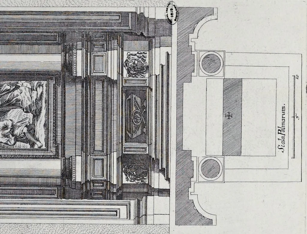An illustration from Altaria et sacella varia templorum Romae : a celeberrimis quondam architectis structa, quibus sistuntur singulorum orthographia exterior scenographia, ichnographia cum additis ubique mensuris, 1690, leaf 72