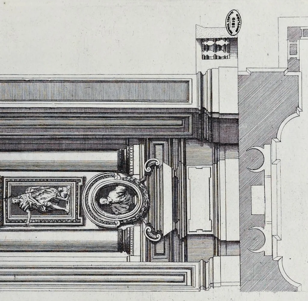 An illustration from Altaria et sacella varia templorum Romae : a celeberrimis quondam architectis structa, quibus sistuntur singulorum orthographia exterior scenographia, ichnographia cum additis ubique mensuris, 1690, leaf 76