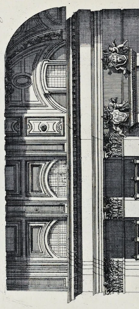 An illustration from Altaria et sacella varia templorum Romae : a celeberrimis quondam architectis structa, quibus sistuntur singulorum orthographia exterior scenographia, ichnographia cum additis ubique mensuris, 1690, leaf 99