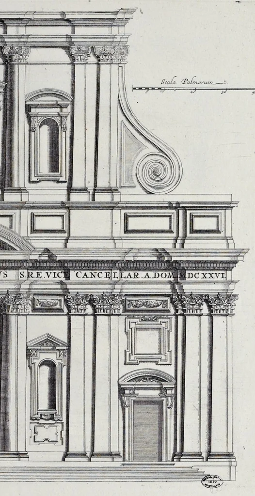 An illustration from Insignium Romae templorum prospectus exteriores et interiores, a celebrioribus architectis inuenti : nunc tandem suis cum plantis ac mensuris septuaginta tribus figuris aeri incisis, in luce[m] editi, 1690, leaf 104