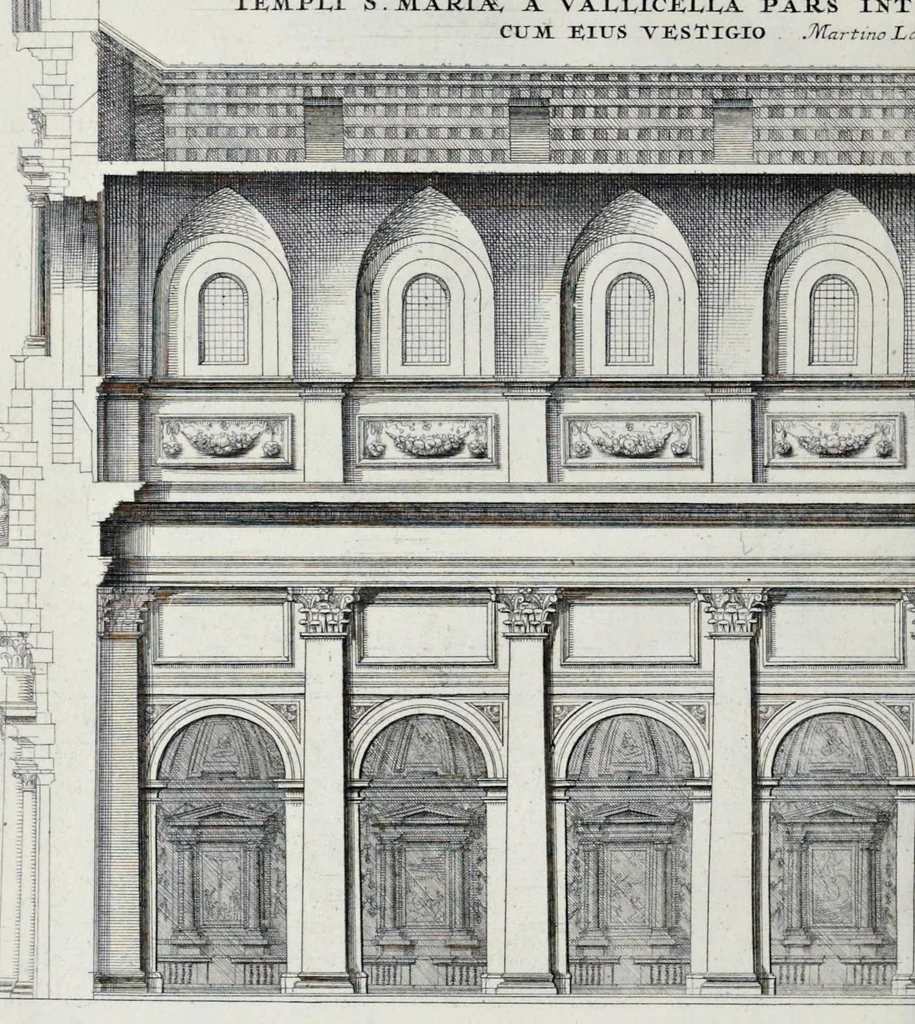 An illustration from Insignium Romae templorum prospectus exteriores et interiores, a celebrioribus architectis inuenti : nunc tandem suis cum plantis ac mensuris septuaginta tribus figuris aeri incisis, in luce[m] editi, 1690, leaf 115