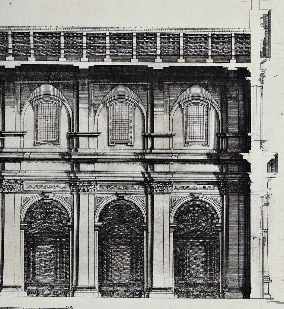 An illustration from Insignium Romae templorum prospectus exteriores et interiores, a celebrioribus architectis inuenti : nunc tandem suis cum plantis ac mensuris septuaginta tribus figuris aeri incisis, in luce[m] editi, 1690, leaf 176