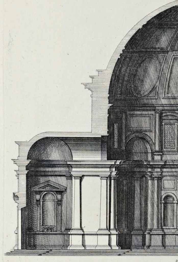 An illustration from Insignium Romae templorum prospectus exteriores et interiores, a celebrioribus architectis inuenti : nunc tandem suis cum plantis ac mensuris septuaginta tribus figuris aeri incisis, in luce[m] editi, 1690, leaf 187