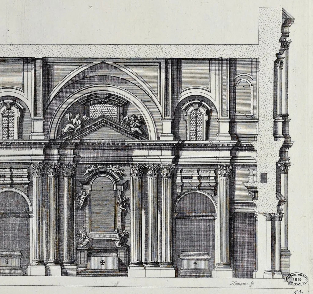 An illustration from Insignium Romae templorum prospectus exteriores et interiores, a celebrioribus architectis inuenti : nunc tandem suis cum plantis ac mensuris septuaginta tribus figuris aeri incisis, in luce[m] editi, 1690, leaf 222
