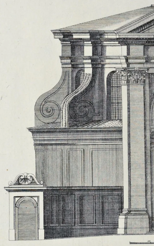 An illustration from Insignium Romae templorum prospectus exteriores et interiores, a celebrioribus architectis inuenti : nunc tandem suis cum plantis ac mensuris septuaginta tribus figuris aeri incisis, in luce[m] editi, 1690, leaf 87