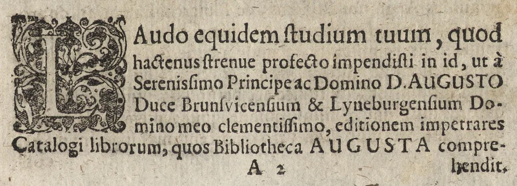 An illustration from Hermanni Conringii De Bibliotheca Augusta, quae est in arce Wolfenbuttelensi :, 1684, leaf 8