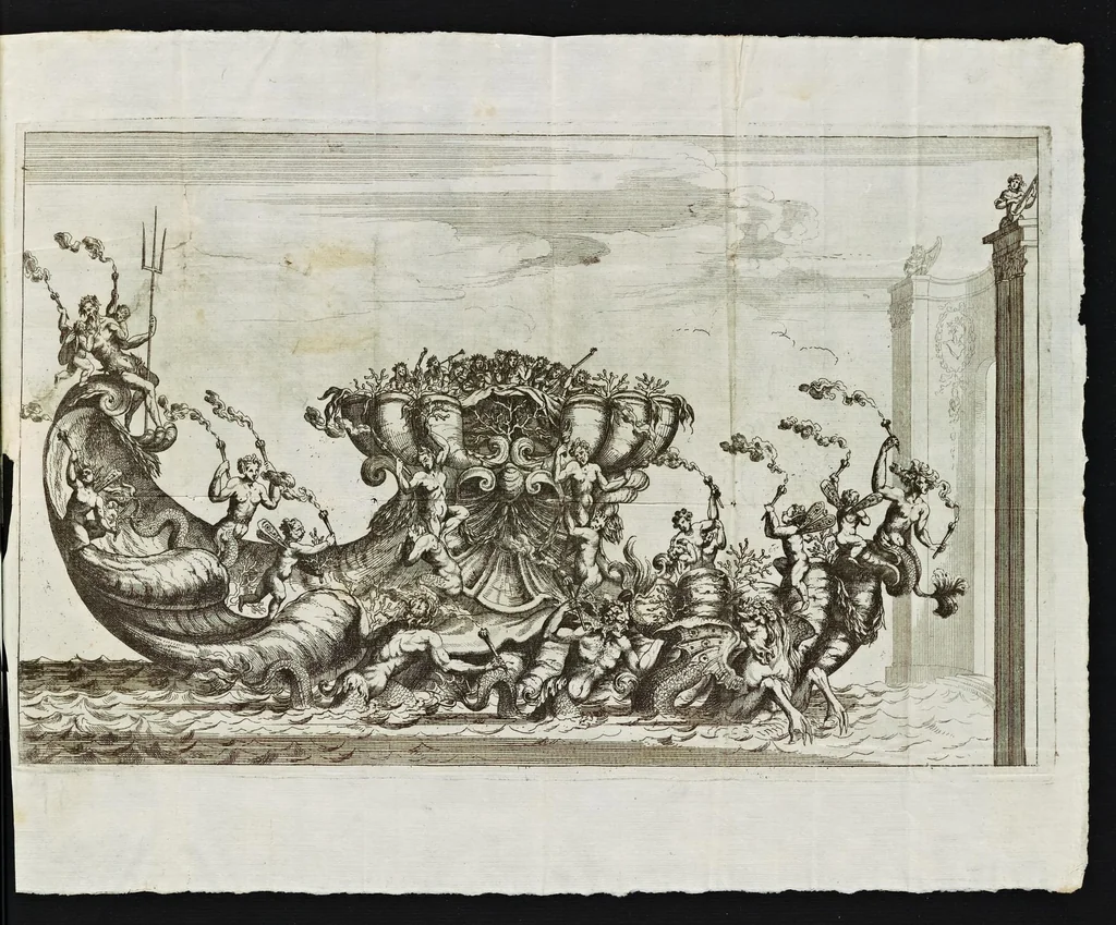 An illustration from La Fedeltà consolata dalla Speranza : serenata consecrata al merito sublime delle nobillissime dame dell' Adria, 1685, leaf 4