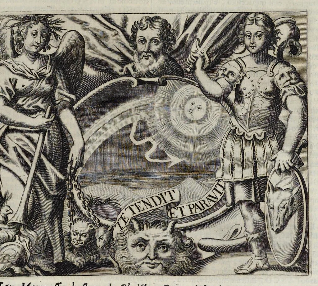 An illustration from Simboli festiui : per le solennità principali di Christo nostro signore, della Beata Vergine Maria, degl'apostoli, e d'altri santi, che frà l'anno da chiesa santa di suo precetto si celebrano, 1698, leaf 102
