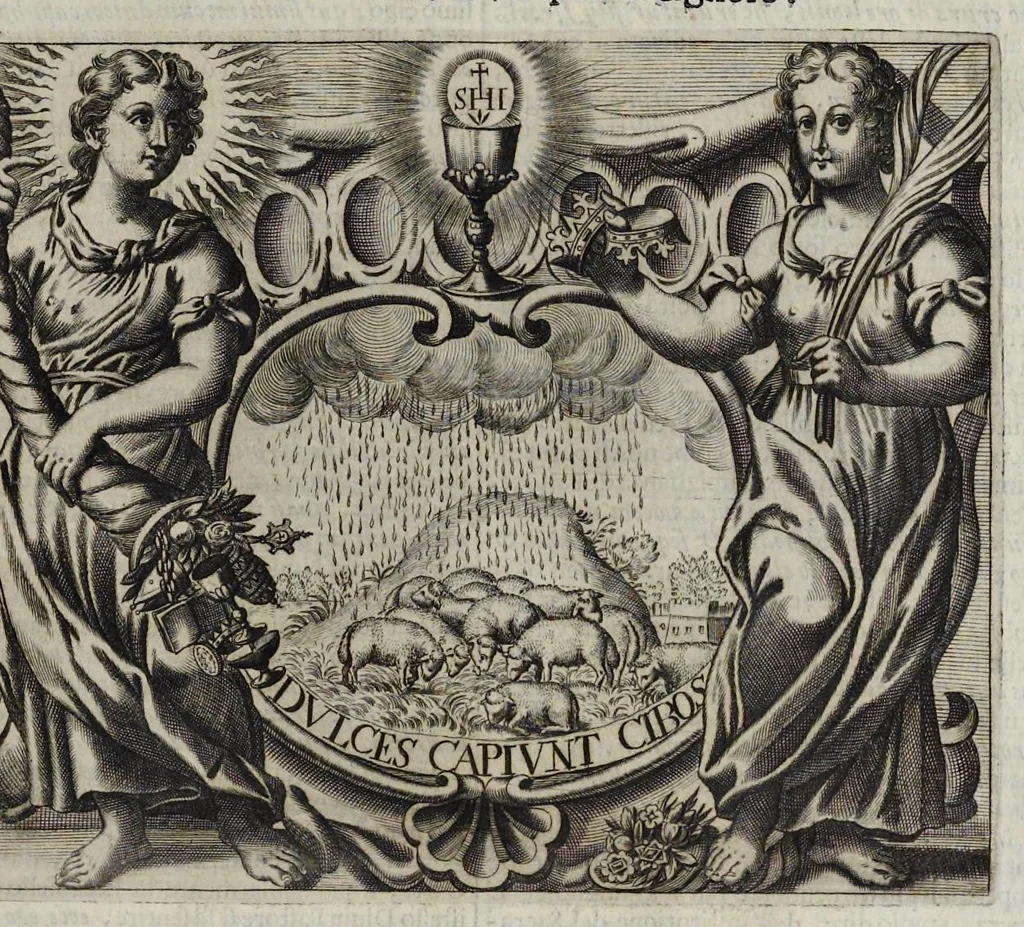 An illustration from Simboli festiui : per le solennità principali di Christo nostro signore, della Beata Vergine Maria, degl'apostoli, e d'altri santi, che frà l'anno da chiesa santa di suo precetto si celebrano, 1698, leaf 200