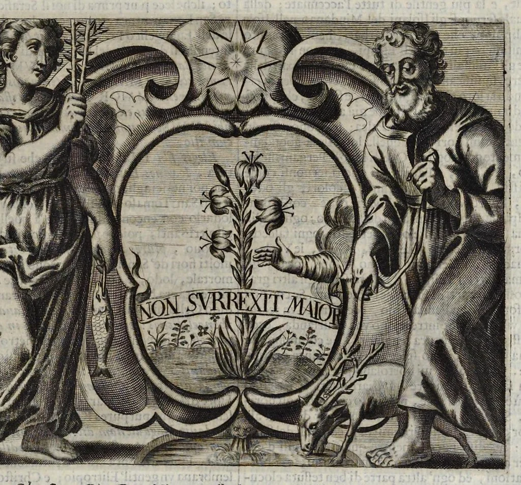 An illustration from Simboli festiui : per le solennità principali di Christo nostro signore, della Beata Vergine Maria, degl'apostoli, e d'altri santi, che frà l'anno da chiesa santa di suo precetto si celebrano, 1698, leaf 212