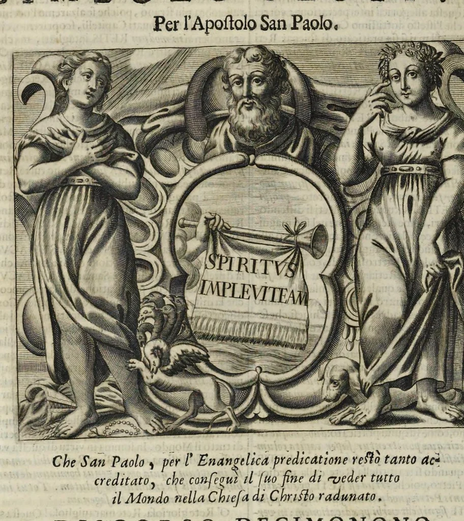 An illustration from Simboli festiui : per le solennità principali di Christo nostro signore, della Beata Vergine Maria, degl'apostoli, e d'altri santi, che frà l'anno da chiesa santa di suo precetto si celebrano, 1698, leaf 235