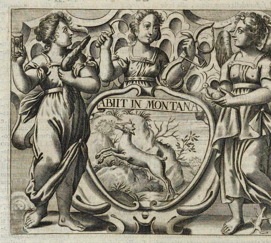 An illustration from Simboli festiui : per le solennità principali di Christo nostro signore, della Beata Vergine Maria, degl'apostoli, e d'altri santi, che frà l'anno da chiesa santa di suo precetto si celebrano, 1698, leaf 247