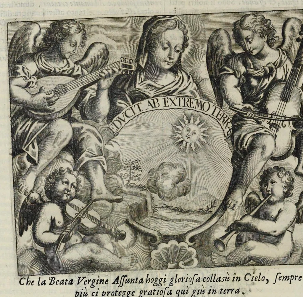An illustration from Simboli festiui : per le solennità principali di Christo nostro signore, della Beata Vergine Maria, degl'apostoli, e d'altri santi, che frà l'anno da chiesa santa di suo precetto si celebrano, 1698, leaf 295
