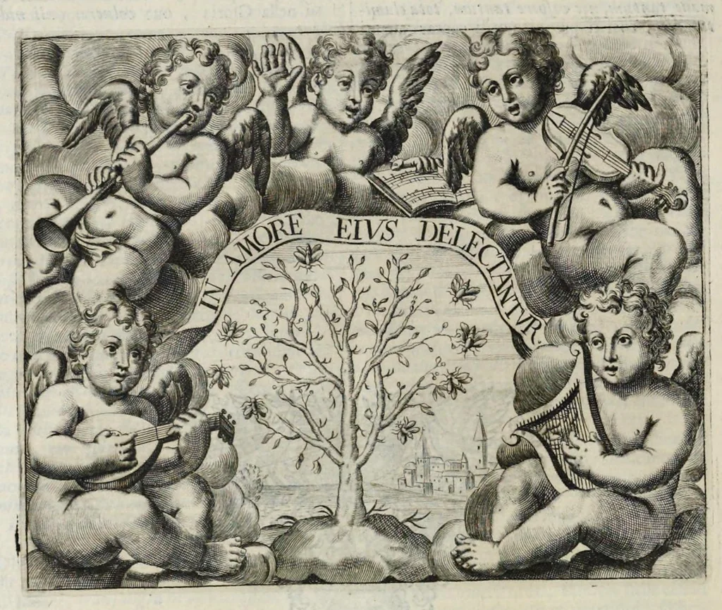 An illustration from Simboli festiui : per le solennità principali di Christo nostro signore, della Beata Vergine Maria, degl'apostoli, e d'altri santi, che frà l'anno da chiesa santa di suo precetto si celebrano, 1698, leaf 439