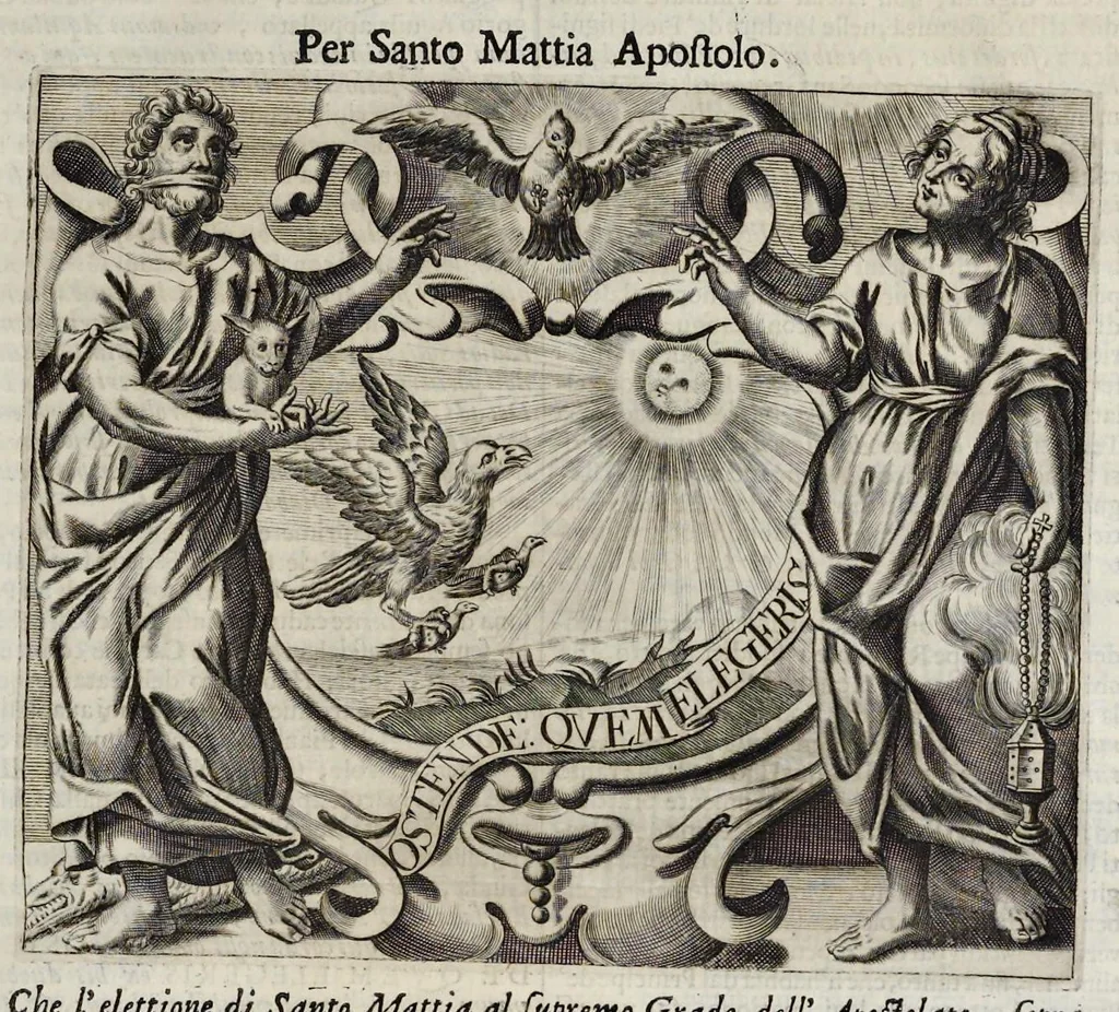 An illustration from Simboli festiui : per le solennità principali di Christo nostro signore, della Beata Vergine Maria, degl'apostoli, e d'altri santi, che frà l'anno da chiesa santa di suo precetto si celebrano, 1698, leaf 56