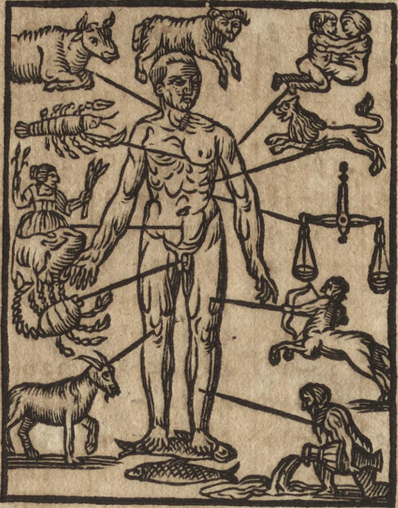 An illustration from Comptoir almanach, op 't jaar onses heeren Jesu Christi M.DC.LXXXX. na de nieuwe en oude-stijl : voorsien met de jaar-marckten, paarde, beeste, en leer-markten : alsmede de vacantien voor den hove van Hollant in 'sGravenhage, Uptrecht, Vrieslant, Amsterdam, &c. : ook op wat uur de post-wagens, treck-schupten en boodens moeten afvaren : noch zijn hier in gesteldt de dagelijckse uuren van des maens op en ondergang, alsmede op wat uur en plaets het met de nieuwe en volle maen hoog en laeg water is, 1690, leaf 83