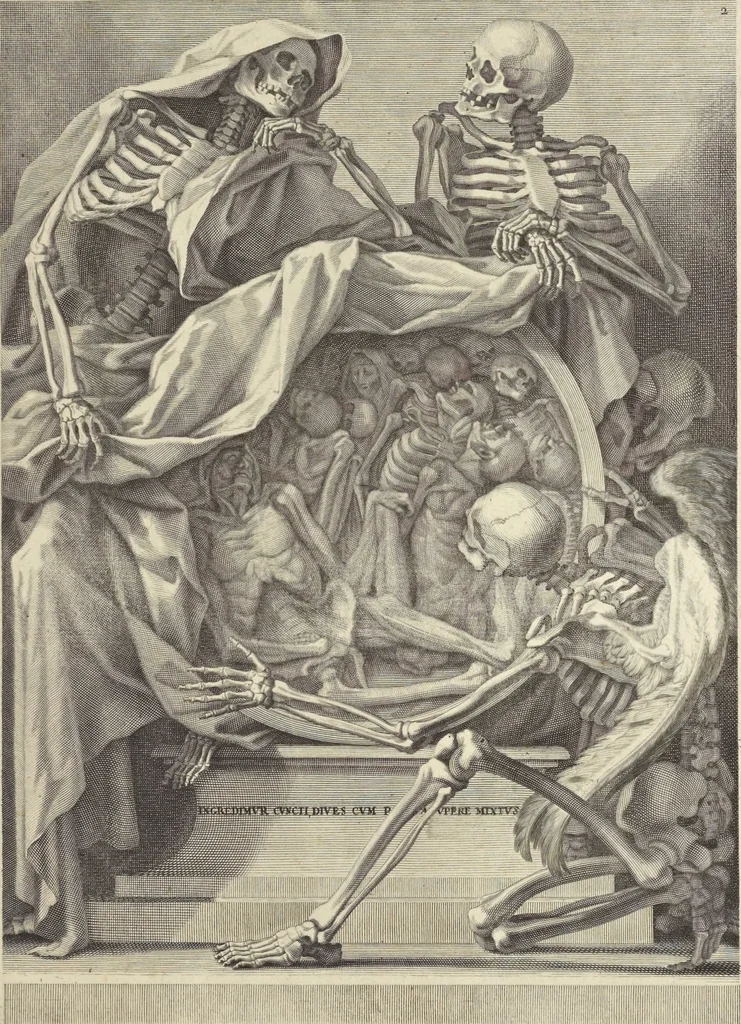 An illustration from Anatomia per uso et intelligenza del disegno : ricercata non solo su gl'ossi e muscoli del corpo humano, ma dimostrata ancora su le statue antiche più insigni di Roma, delineata in piu tauole con tutte le figure in varie faccie e vedute per istudio della Regia academia di Francia pittura e scultura, 1691, leaf 6