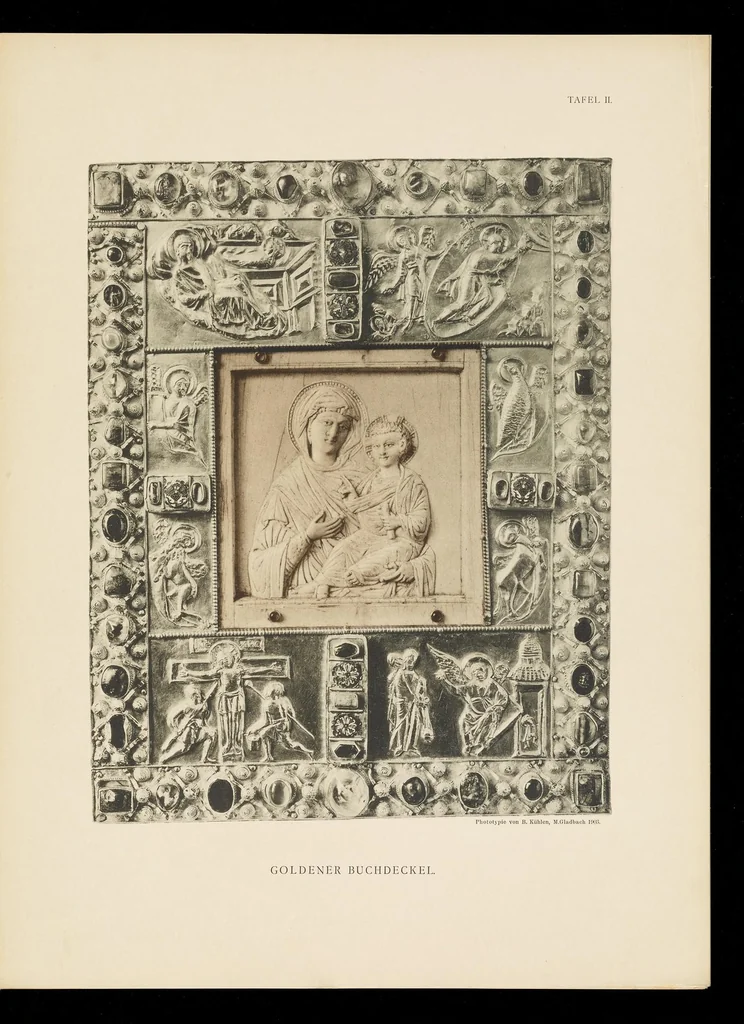 An illustration from Kunstschätze des Aachener Kaiserdomes : Werke der Goldschmiedekunst, Elfenbeinschnitzerei und Textilkunst, 1904, leaf 20