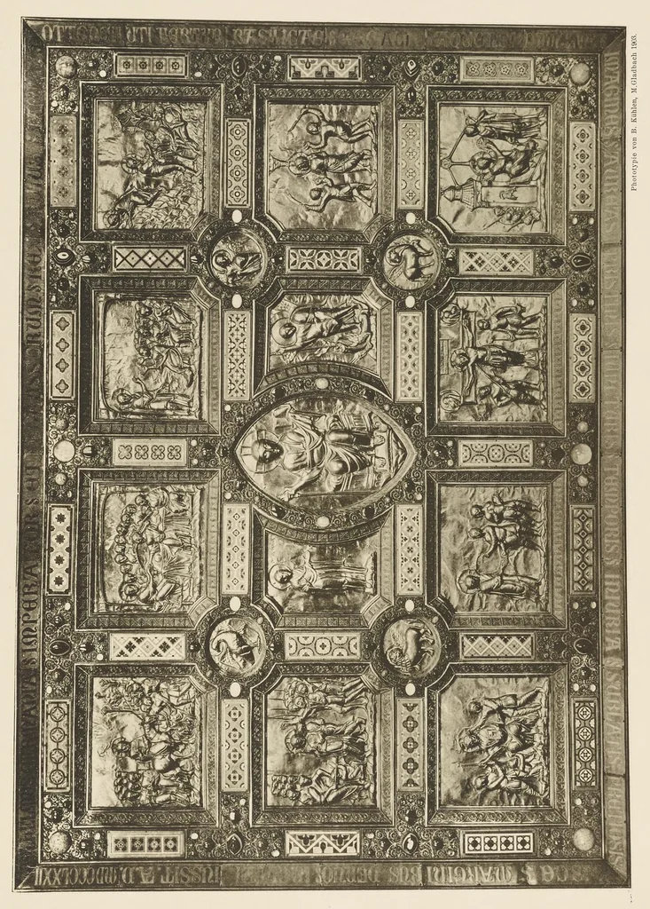 An illustration from Kunstschätze des Aachener Kaiserdomes : Werke der Goldschmiedekunst, Elfenbeinschnitzerei und Textilkunst, 1904, leaf 28