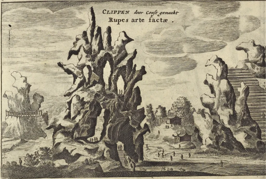 An illustration from Het gezandtschap der Neêrlandtsche Oost-Indische Compagnie, aan den grooten Tartarischen Cham, den tegenwoordigen keizer van China : waar in de gedenkwaerdigste geschiedenissen, die onder het reizen door de Sineesche landtschappen, Quantung, Kiangsi, Nanking, Xantung en Peking, en aan het keizerlyke hof te Peking, zedert den jaare 1655 tot 1657 zyn voorgevallen, op het bondigste verhandelt worden : beneffens een naauwkeurige beschryvinge der Sineesche steden, dorpen, regeering, weetenschappen, handwerken, zeden, godsdiensten, gebouwen, drachten, scheepen, bergen, gewaffen, dieren, &c. en oorlogen tegen de Tarters : verçiert met over de 150 afbeeldtsels, na 't leven in Sina, 1693, leaf 139