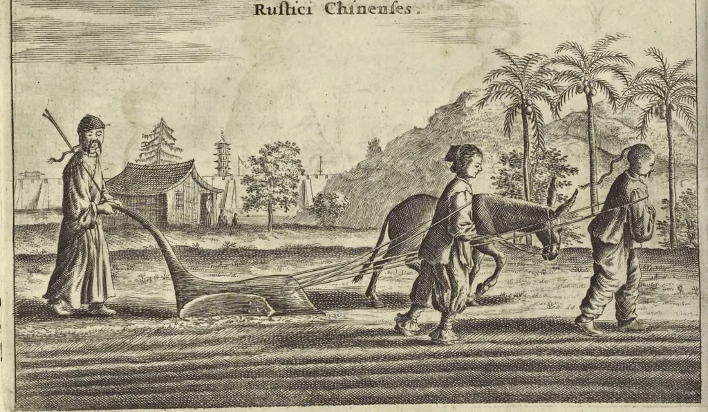 An illustration from Het gezandtschap der Neêrlandtsche Oost-Indische Compagnie, aan den grooten Tartarischen Cham, den tegenwoordigen keizer van China : waar in de gedenkwaerdigste geschiedenissen, die onder het reizen door de Sineesche landtschappen, Quantung, Kiangsi, Nanking, Xantung en Peking, en aan het keizerlyke hof te Peking, zedert den jaare 1655 tot 1657 zyn voorgevallen, op het bondigste verhandelt worden : beneffens een naauwkeurige beschryvinge der Sineesche steden, dorpen, regeering, weetenschappen, handwerken, zeden, godsdiensten, gebouwen, drachten, scheepen, bergen, gewaffen, dieren, &c. en oorlogen tegen de Tarters : verçiert met over de 150 afbeeldtsels, na 't leven in Sina, 1693, leaf 411