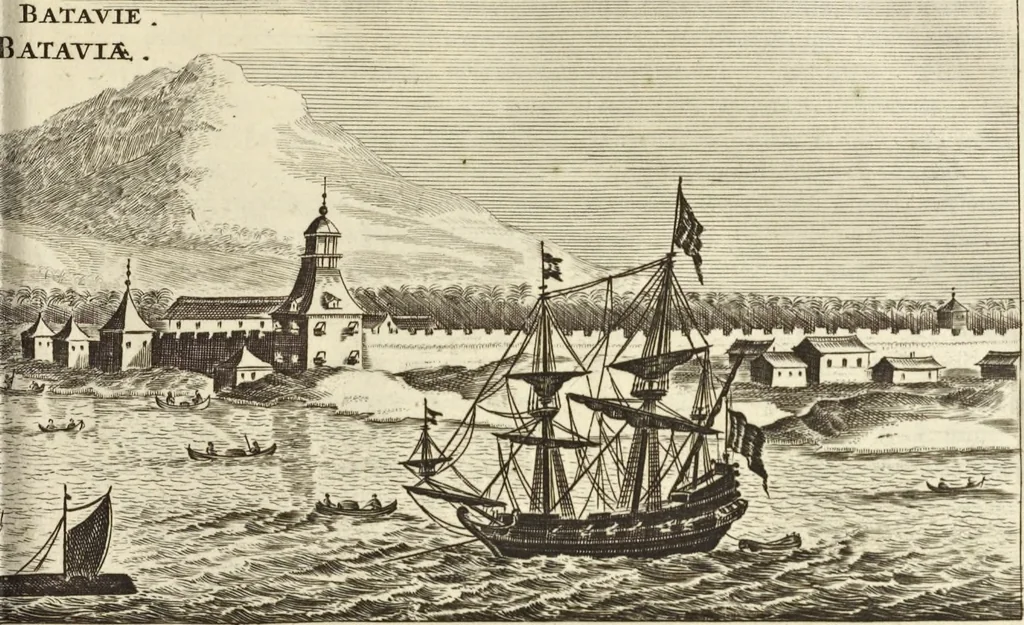 An illustration from Het gezandtschap der Neêrlandtsche Oost-Indische Compagnie, aan den grooten Tartarischen Cham, den tegenwoordigen keizer van China : waar in de gedenkwaerdigste geschiedenissen, die onder het reizen door de Sineesche landtschappen, Quantung, Kiangsi, Nanking, Xantung en Peking, en aan het keizerlyke hof te Peking, zedert den jaare 1655 tot 1657 zyn voorgevallen, op het bondigste verhandelt worden : beneffens een naauwkeurige beschryvinge der Sineesche steden, dorpen, regeering, weetenschappen, handwerken, zeden, godsdiensten, gebouwen, drachten, scheepen, bergen, gewaffen, dieren, &c. en oorlogen tegen de Tarters : verçiert met over de 150 afbeeldtsels, na 't leven in Sina, 1693, leaf 50
