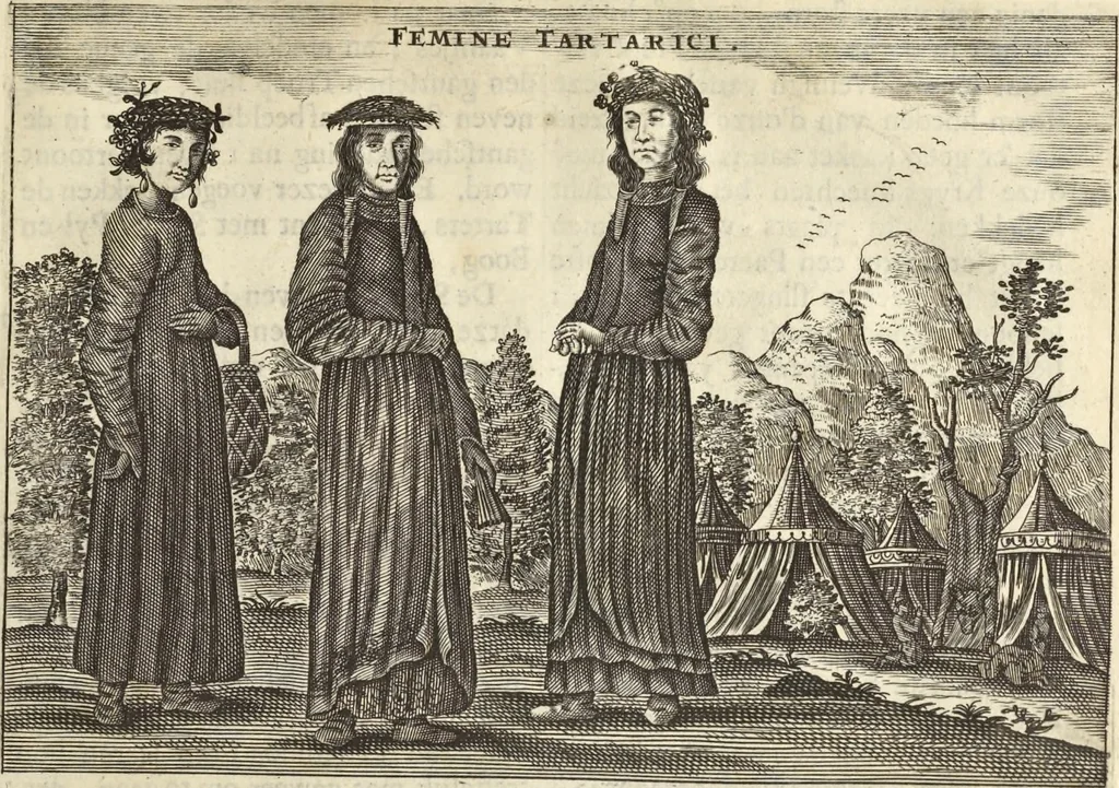 An illustration from Het gezandtschap der Neêrlandtsche Oost-Indische Compagnie, aan den grooten Tartarischen Cham, den tegenwoordigen keizer van China : waar in de gedenkwaerdigste geschiedenissen, die onder het reizen door de Sineesche landtschappen, Quantung, Kiangsi, Nanking, Xantung en Peking, en aan het keizerlyke hof te Peking, zedert den jaare 1655 tot 1657 zyn voorgevallen, op het bondigste verhandelt worden : beneffens een naauwkeurige beschryvinge der Sineesche steden, dorpen, regeering, weetenschappen, handwerken, zeden, godsdiensten, gebouwen, drachten, scheepen, bergen, gewaffen, dieren, &c. en oorlogen tegen de Tarters : verçiert met over de 150 afbeeldtsels, na 't leven in Sina, 1693, leaf 546