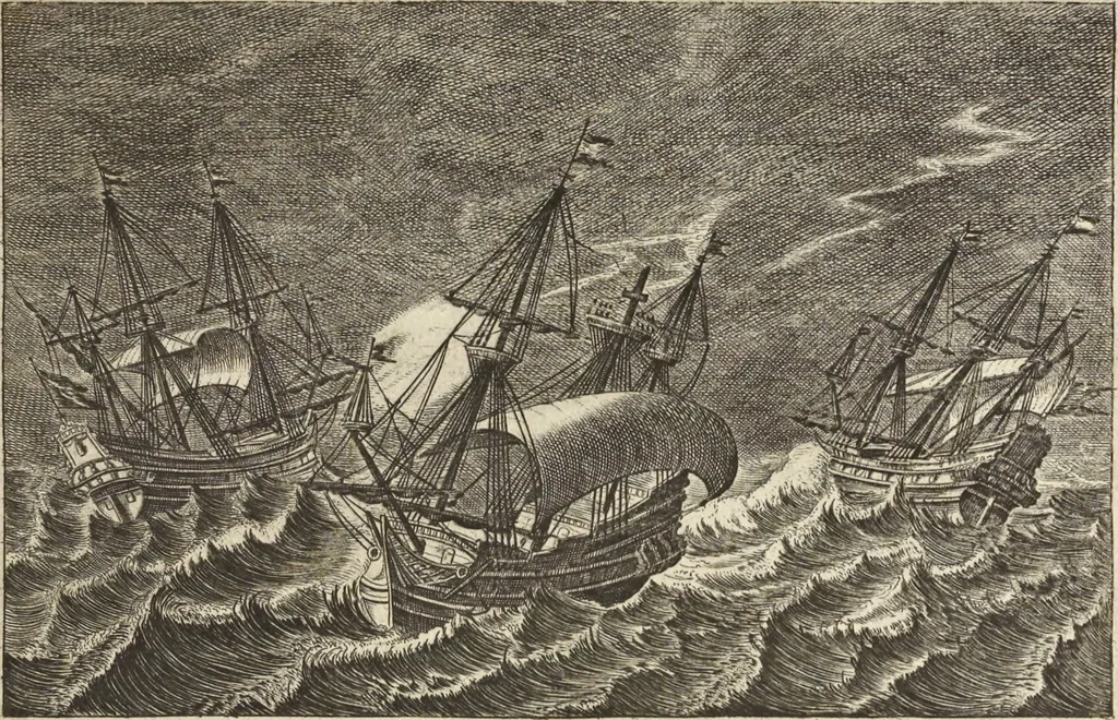 An illustration from Het gezandtschap der Neêrlandtsche Oost-Indische Compagnie, aan den grooten Tartarischen Cham, den tegenwoordigen keizer van China : waar in de gedenkwaerdigste geschiedenissen, die onder het reizen door de Sineesche landtschappen, Quantung, Kiangsi, Nanking, Xantung en Peking, en aan het keizerlyke hof te Peking, zedert den jaare 1655 tot 1657 zyn voorgevallen, op het bondigste verhandelt worden : beneffens een naauwkeurige beschryvinge der Sineesche steden, dorpen, regeering, weetenschappen, handwerken, zeden, godsdiensten, gebouwen, drachten, scheepen, bergen, gewaffen, dieren, &c. en oorlogen tegen de Tarters : verçiert met over de 150 afbeeldtsels, na 't leven in Sina, 1693, leaf 56