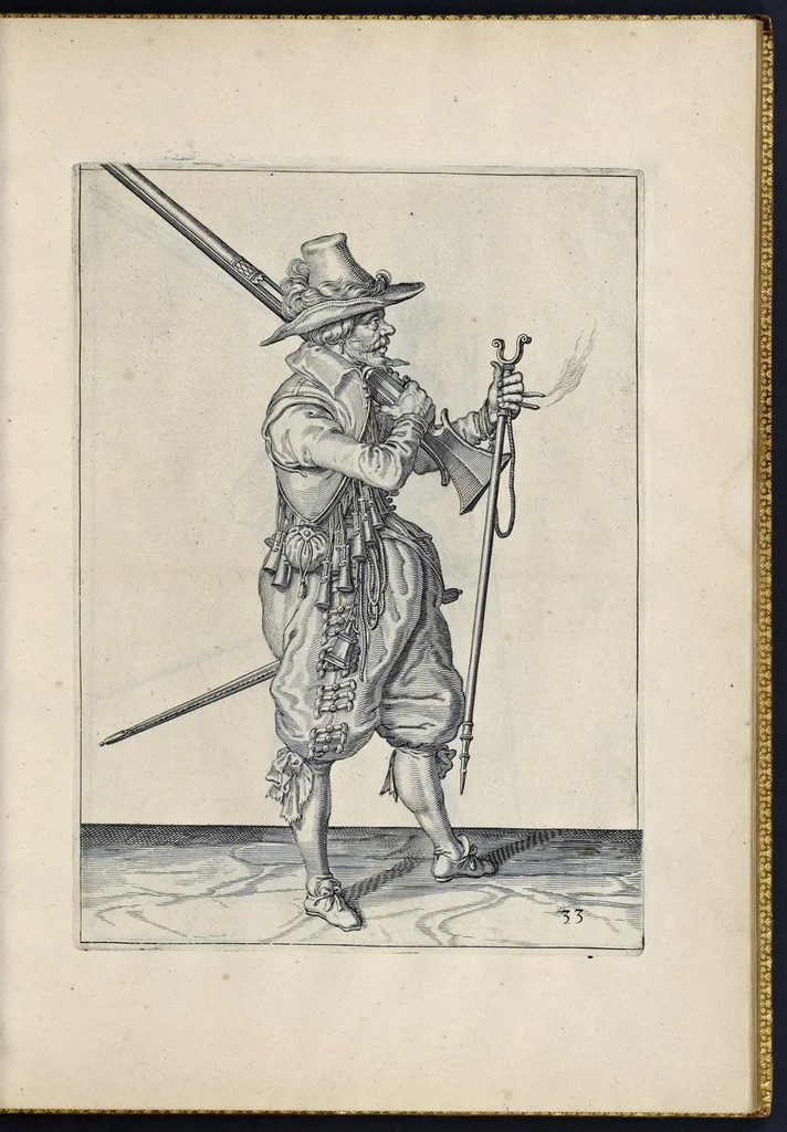 An illustration from Maniement d'armes, d'arqvebuses, mousqvetz, et piqves. En conformite de l'ordre de monseigneur le prince Maurice, prince d'Orange .., 1608, leaf 150