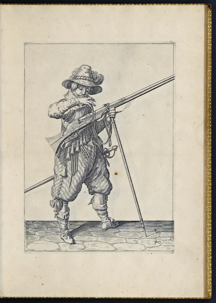 An illustration from Maniement d'armes, d'arqvebuses, mousqvetz, et piqves. En conformite de l'ordre de monseigneur le prince Maurice, prince d'Orange .., 1608, leaf 164