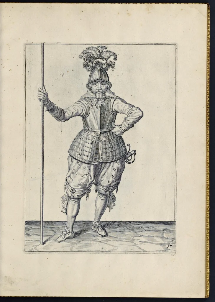 An illustration from Maniement d'armes, d'arqvebuses, mousqvetz, et piqves. En conformite de l'ordre de monseigneur le prince Maurice, prince d'Orange .., 1608, leaf 54
